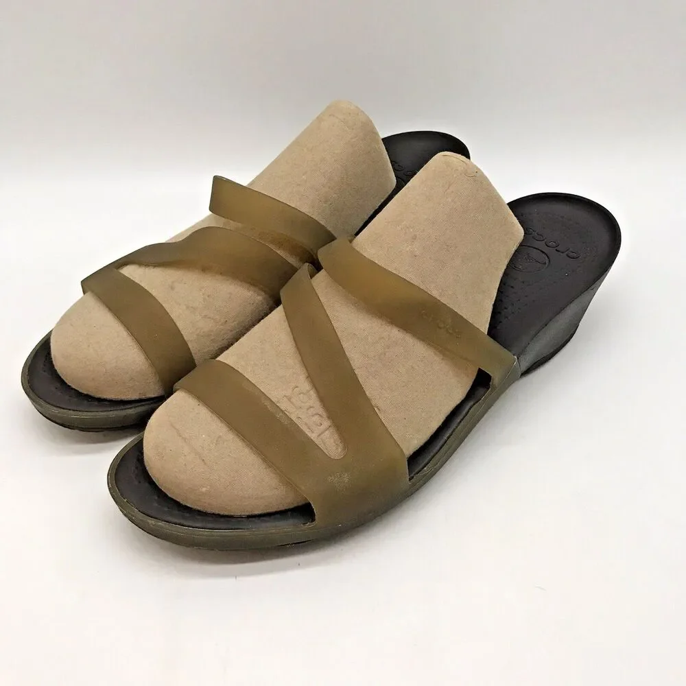 Crocs Kadee II Translucent Green Wedge Heels Women's 9 Strappy Sandals